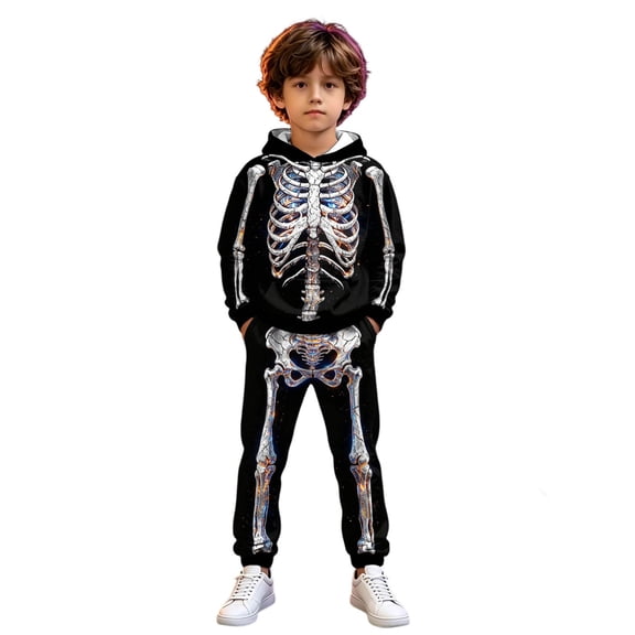 Tiijoy Halloween Boys Skeleton Outfits Hoodie Jogger Sweatpants Set, Sizes 7-8