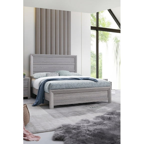 Contemporary Rustic Style 1Pc King Size Panel Bed Gray Finish Wooden Bedroom