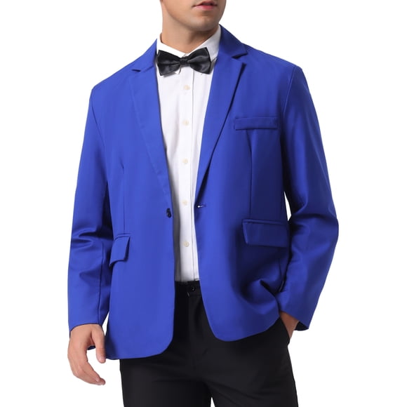 BLAZER FORMAL DE UN SOLO BOTÓN PARA HOMBRE INSPIRADO CHIC, AJUSTE REGULAR, SOLAPA DE M, AZUL
