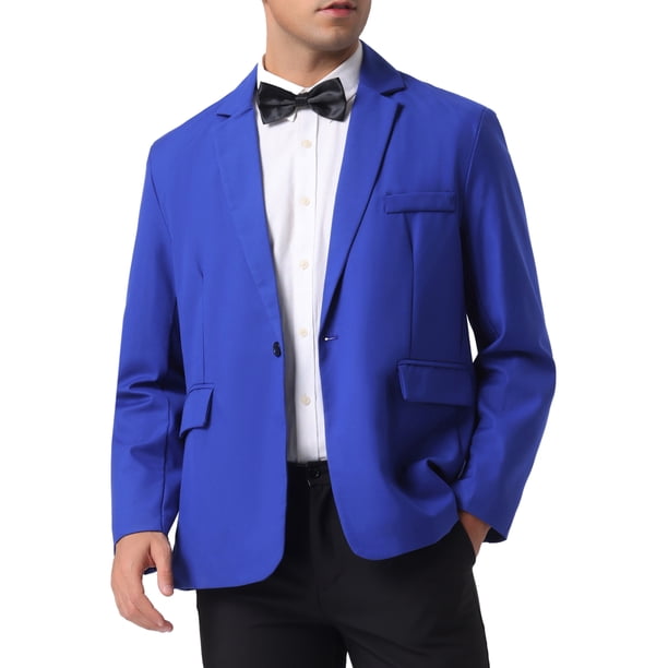 BLAZER FORMAL DE UN SOLO BOTÓN PARA HOMBRE INSPIRADO CHIC, AJUSTE REGULAR, SOLAPA DE M, AZUL