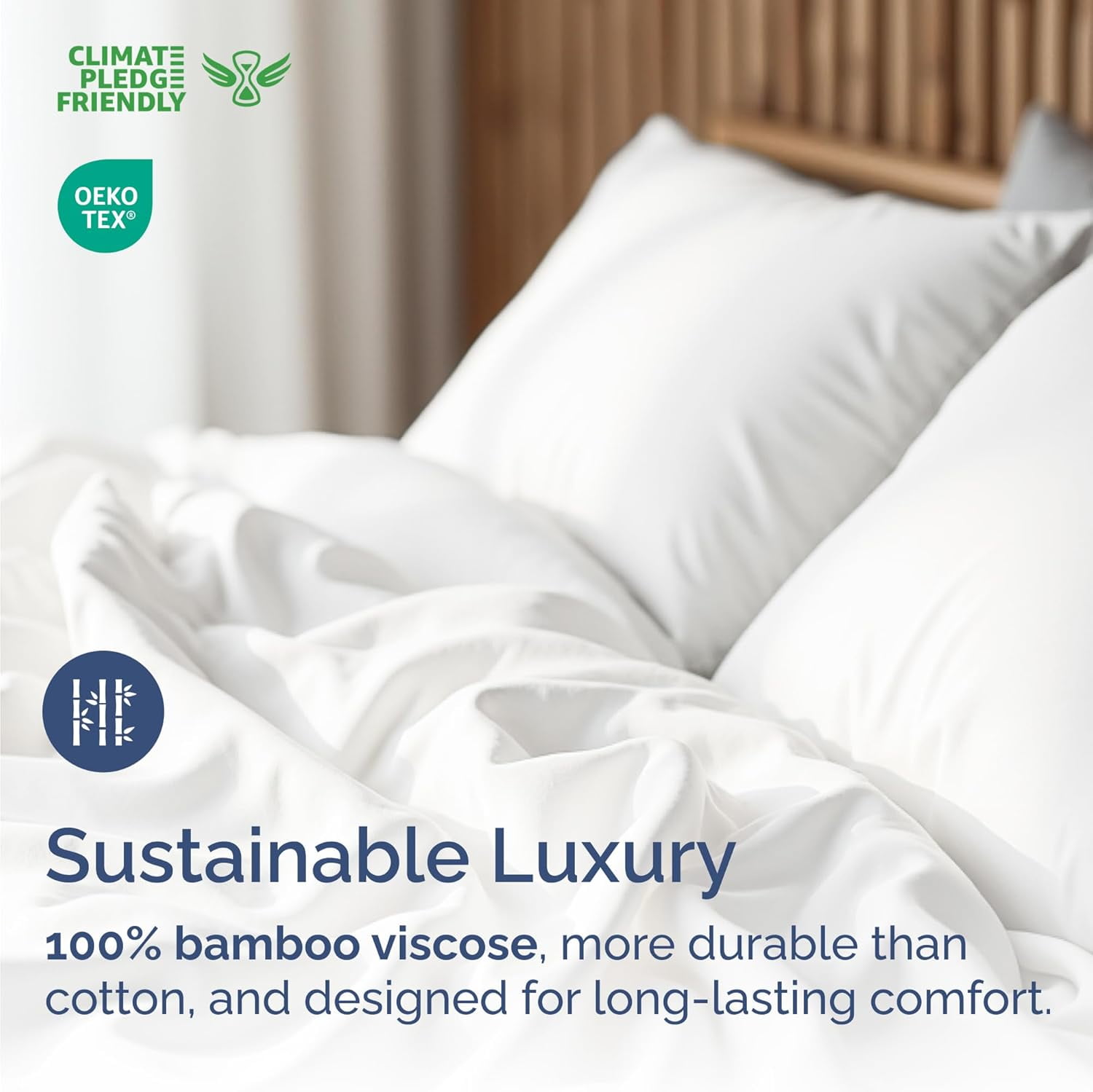 CGK Linens 4-Piece Luxury Bamboo Cooling Sheet Set - Queen Size 100% Bamboo Derived Rayon Premium Bed Sheets, White