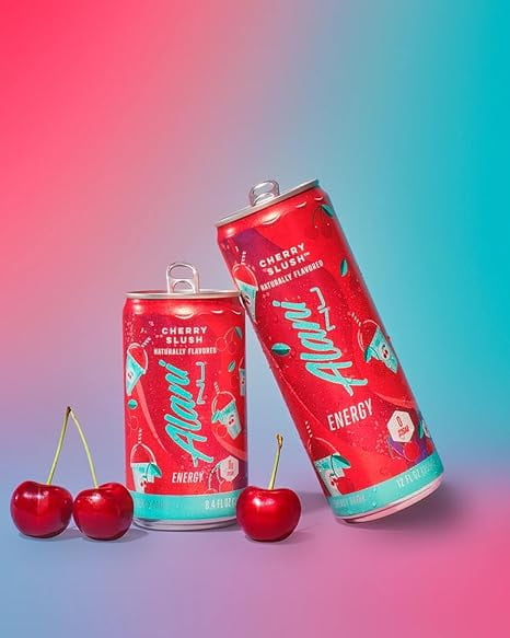 New Alani Mini Energy Drinks, 8.4oz Cans Cherry Slush Flavor Sugar Free, Low Calorie, 100 mg Caffine, Energy Boost Drinks (6 pack)