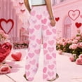 thumbnail image 4 of LWavelet Soft Fabric Heart Print Wide Leg Pants Women Valentine's Day Festive Wear Pink L, 4 of 6