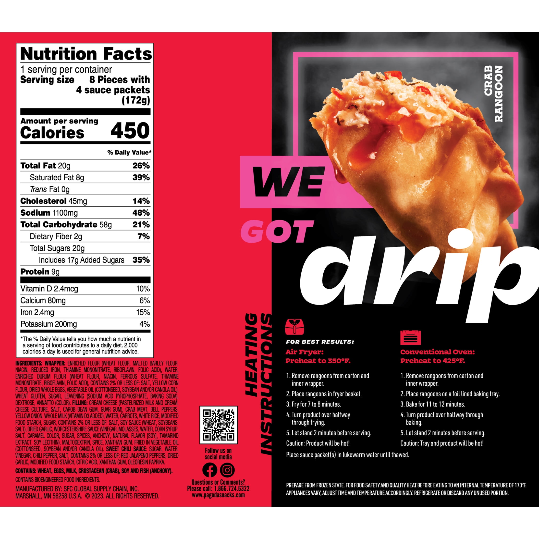 Pagoda Frozen Crab Rangoons with Sweet Chili Dipping Sauce, 6.06 oz