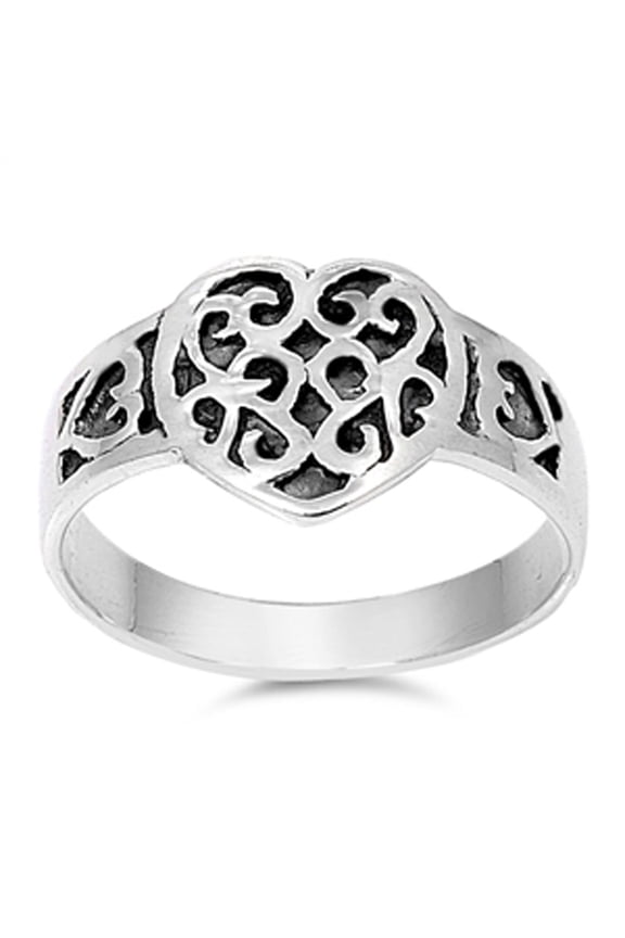 Oxidized Heart Filigree Purity Promise Ring .925 Sterling Silver Band Jewelry Female Male Size 10