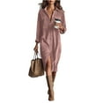 thumbnail image 2 of Corduroy Shirt Dress Women Fall Corduroy Button Down Shirt Dress Casual Lapel a Line Pleated Tunic Shift Midi Long Dress, 2 of 7