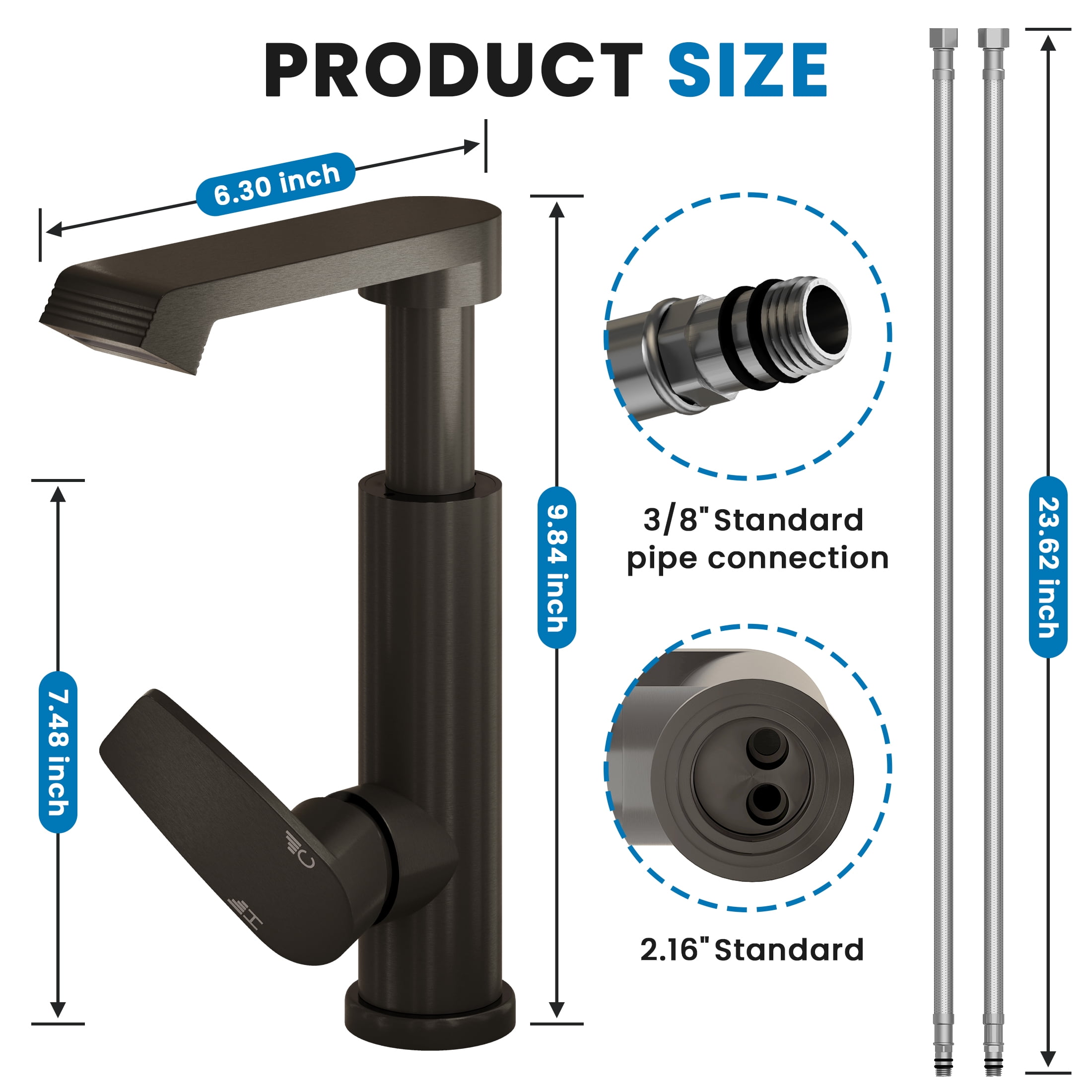 Vmopu Waterfall Bathroom Faucet Space Aluminum Brushed Gray Modern  Bathroom Sink Faucet with Single Handle one Hole with Hose for Vanity Basin RV Lavatory