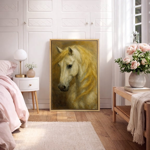 Framed Canvas Print Rustic Horse Wall Art Vintage Farmhouse Decorative for Living Room Bedroom - 16"x24" NATURAL