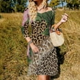 thumbnail image 3 of Leopard Print Floral Feather Women's Fall Dresses Casual Loose Flowy Swing Shift Dress, 3 of 9