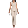thumbnail image 4 of Women'S 2 Piece Outfit V Neck Asymmetrical Sleeveless Ruched T Shirt and Pants Going Out Set Color L, 4 of 8