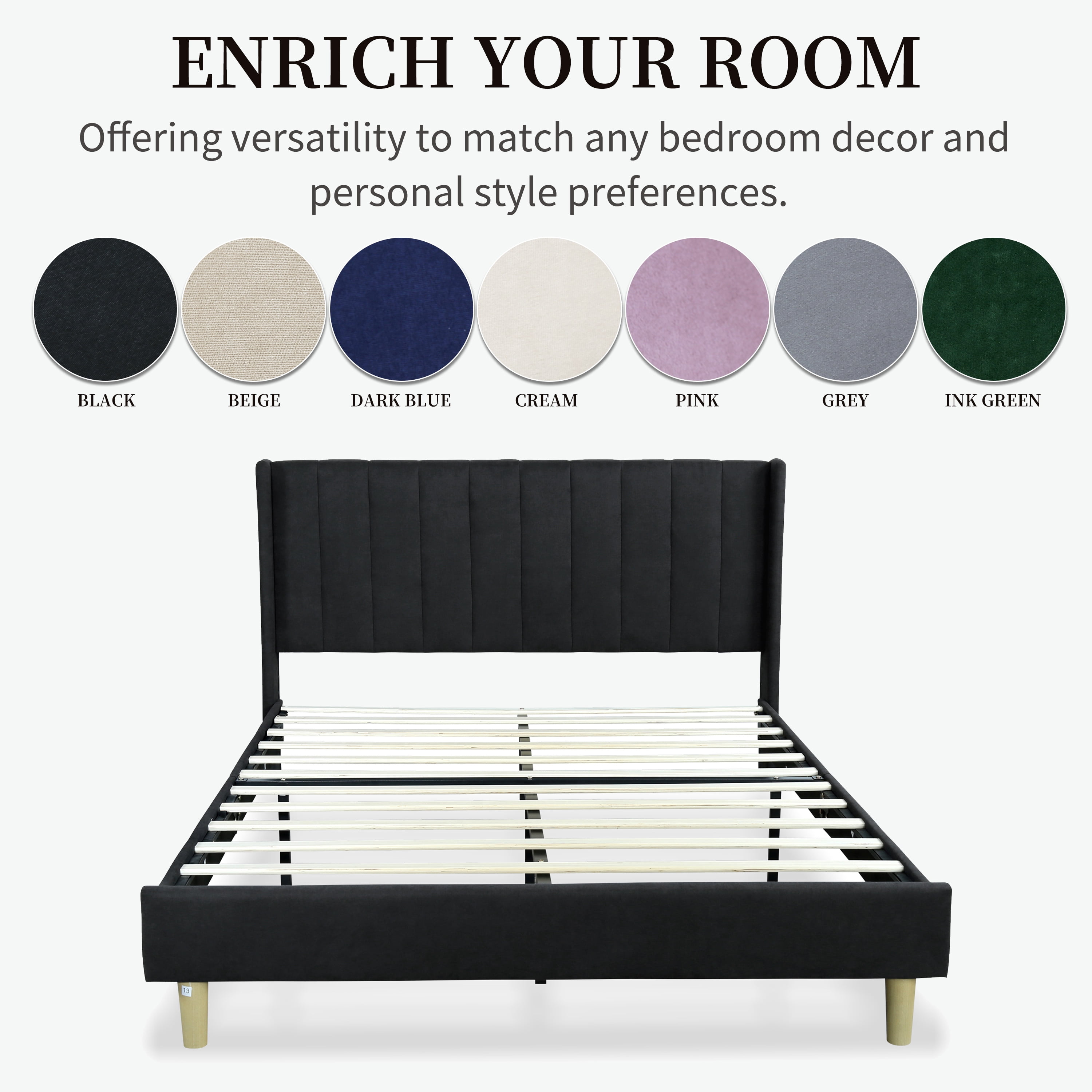 Full Size Upholstered Bed Frame,40.9" High Headboard,Strong Metal Frame,Wooden Slats Support,No Box Spring Needed,Easy Assembly,Linen Fabric,Black