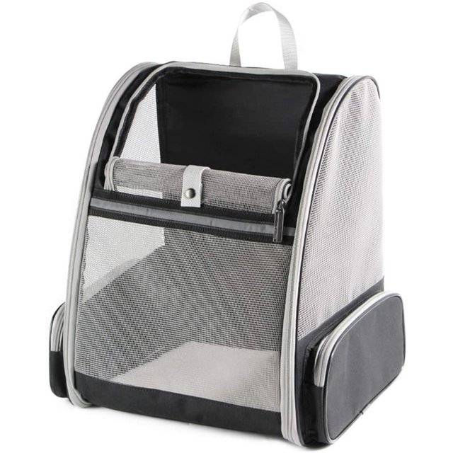 Dog and Cats Transport Bag, Spacious and Breathable Foldable Pet Mesh Backpack with Metal Structure, Stable and Comfortable Basket for Train, Car or Air Travel