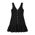thumbnail image 5 of VBVC Women's Cotton Linen Button Front Mini Dress , Summer V-Neck A-Line Dress For Women , Ladies' Ruffle Hem Sundress with Pockets,Black,S-2XL, 5 of 8
