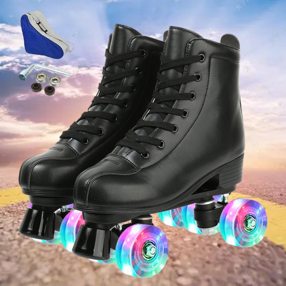 Classic High Top Roller Skates Black DoubleRow Skate with Shiny Wheels