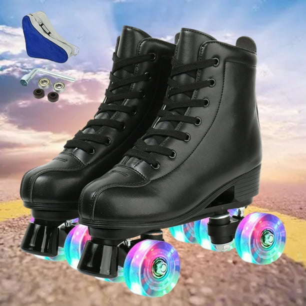 Classic High Top Roller Skates Black DoubleRow Skate with Shiny Wheels