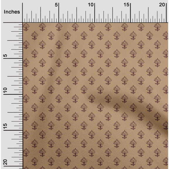 oneOone Cotton Poplin Twill Dark Beige Fabric Leaves & Floral Block Sewing Material Print Fabric By The Yard 56 Inch Wide