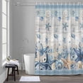 thumbnail image 5 of Ocean Starfish Shower Curtains for Bathroom, Coastal Vintage Blue Sea Shell Seahorse Jellyfish Stripe Washable Fabric Shower Curtain with Hooks Waterproof Bathroom Decor Sets, 66 x 72 Inches, 5 of 9