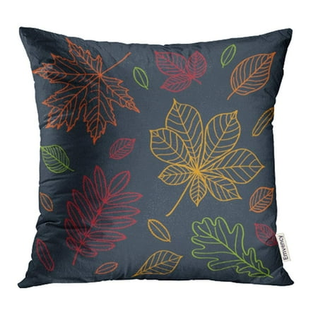 Fall Leaf Outline YWOTA Fall of the Leaves Autumn Draw Outline Crayons on Blackboard Sketch Design Doodles Pillow Cases Cushion Cover 20x20 inch ()