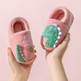 thumbnail image 5 of Otqutp Baby Home Slippers Dinosaur Indoor Shoes Girls Boys Slippers Warm Dinosaur House Cute Cozy Plush Winter Cotton House Slip Shoes(Pink,7-8 Years), 5 of 6