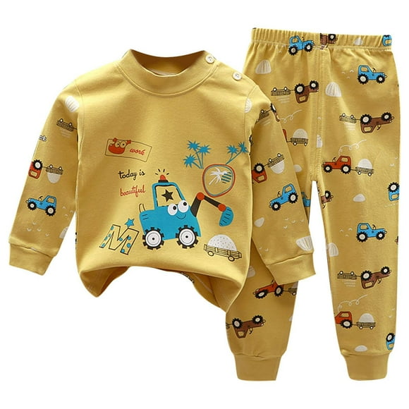 GDREDA Boy&girls Pajamas Long Sleeve Comfort Suit Kids Clothes Toddler Children Sleepwear Boys Summer Sleepwear Light Yellow,3-6 Months