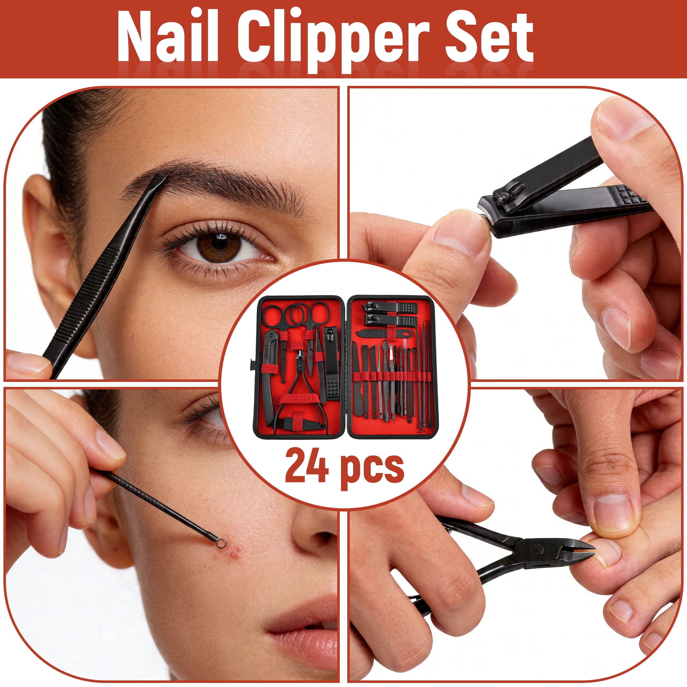 24Pcs Nail Clipper Manicure Set, Professional Nail Care Kit for Adults, Stainless Steel Manicure Tools with Storage Case, Ideal Gifts for Men Women Father Mother