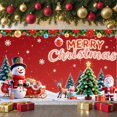 thumbnail image 5 of Christmas Theme Merry Christmas Banner Red Background Christmas Party Banner Snowman Design Gift Box Holiday Banner for Christmas Party Home Decoration Family Gathering, 5 of 7