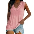 thumbnail image 2 of Brilliant Summer Tank Tops Plus Size under $5 Women's Ladies V Neck Loose Tops Casual Solid Color T-Shirt Sleeveless Blouse Vest (Pink,XXL), 2 of 5