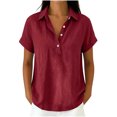 thumbnail image 7 of hoksml Women's Cotton Linen Collared Shirt, Short Sleeve Pull-On Button-Down Blouse, Loose Fit Casual Daily Office Wear Top, 7 of 7
