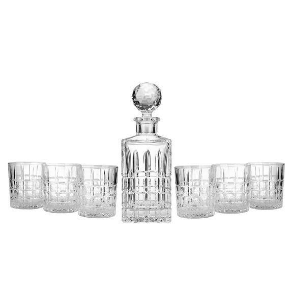 Diplomat Collection Modern Crystal Hand-Crafted Decorative Whiskey Set 1+6