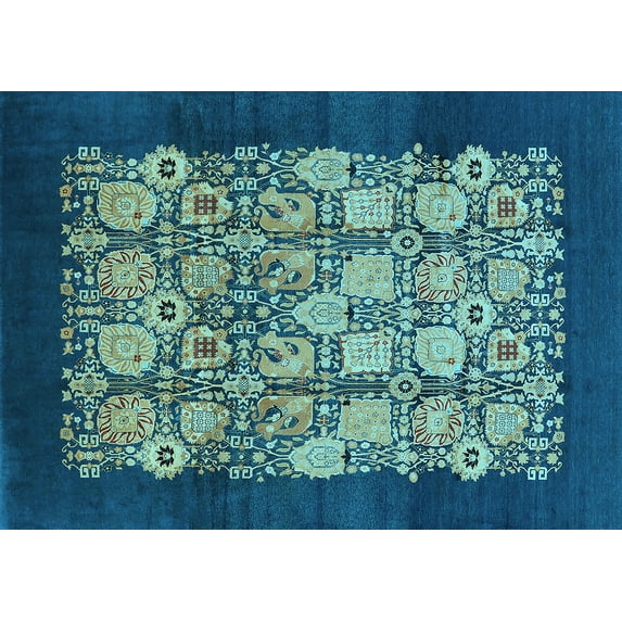 Ahgly Company Indoor Rectangle Oriental Light Blue Industrial Area Rugs, 8' x 10'