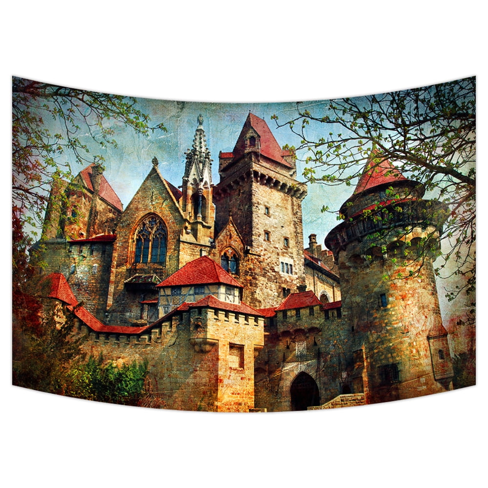 YKCG Medieval Castle Vintage Style House City Buildings Wall Hanging