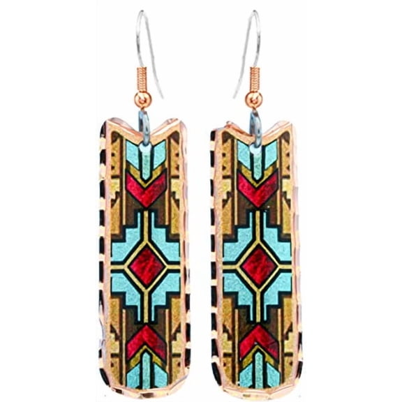 Southwest Native Style Earrings in Burgundy Turquoise Color Drop Dangle Unique Earrings Handmade Copper