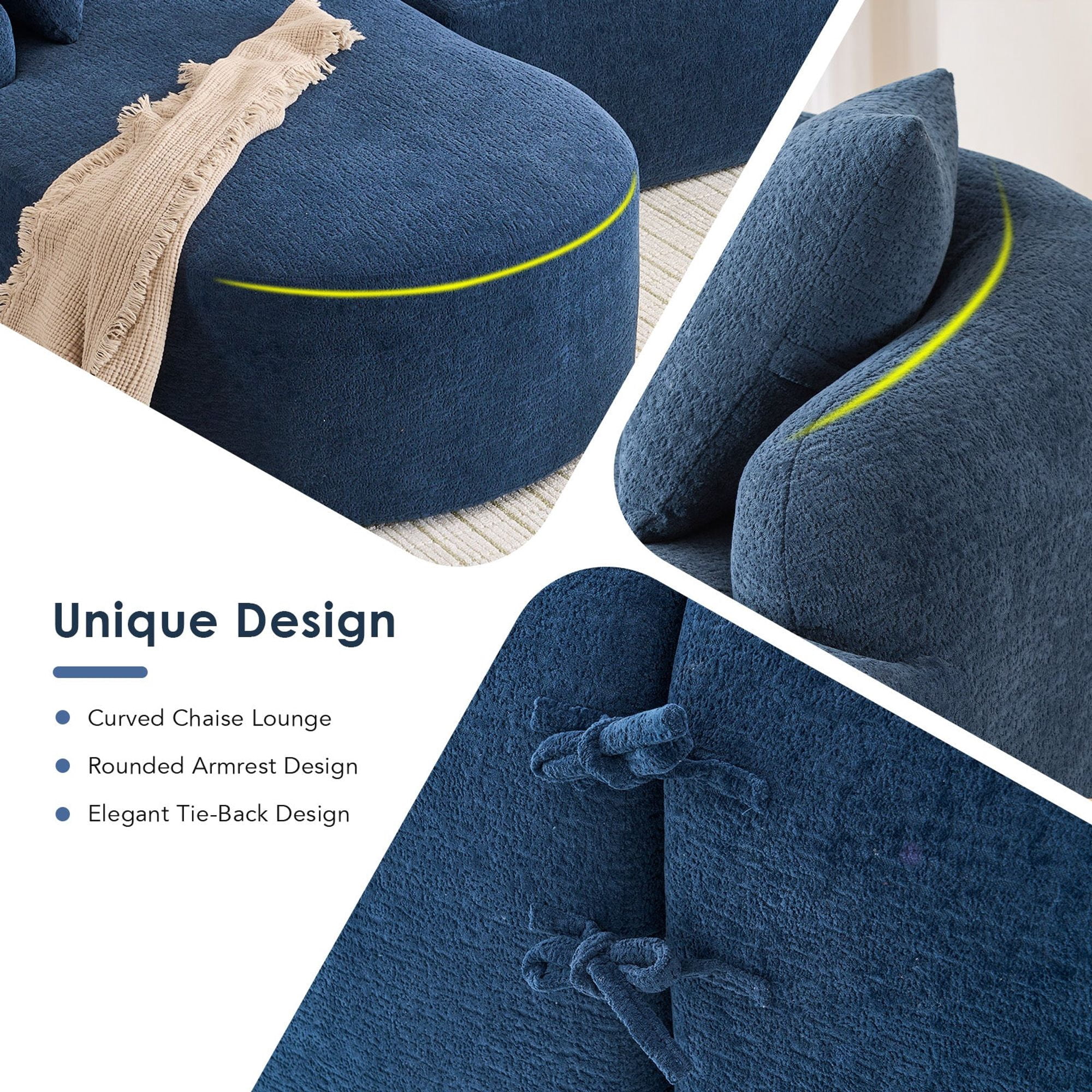 Sailvan L-Shape Sectional Sofa, 30D High-Density Foam Modular Chenille Couch for Living Room