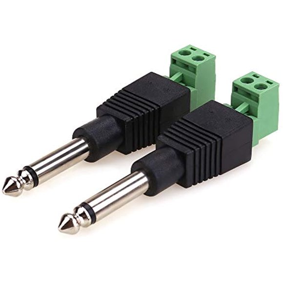 NANYI TS 1/4 Inch Jack, 6.35mm Mono Male Plug for Guitar/Speaker/Microphone Cable That can be Solderless Screw - 2 Pack