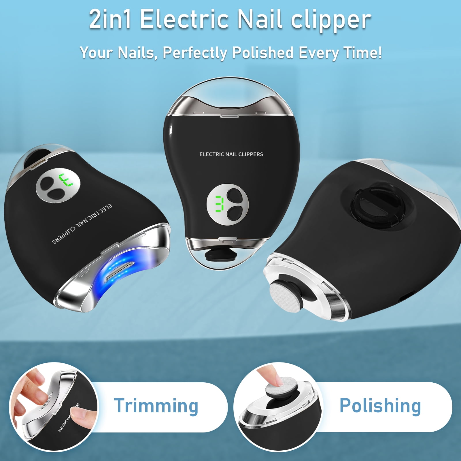 Aorsher 2 In 1 Electric Nail Clippers for Seniors Adult, 3 Speeds Mango Rechargeable Nail Clipper with Led Light and Storage, Low Noise, Smooth Nail Effect, Safe Use