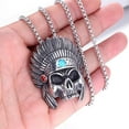 thumbnail image 5 of PAMTIER Men's Vintage Stainless Steel Silver Special Headdress Skull Head Pendant Necklace with No Chain, 5 of 6