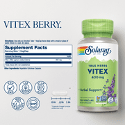 Solaray Vitex Berry 400mg | Womens Healthy Hormone Balance Formula | Menstruation & Menopause Support, 100ct