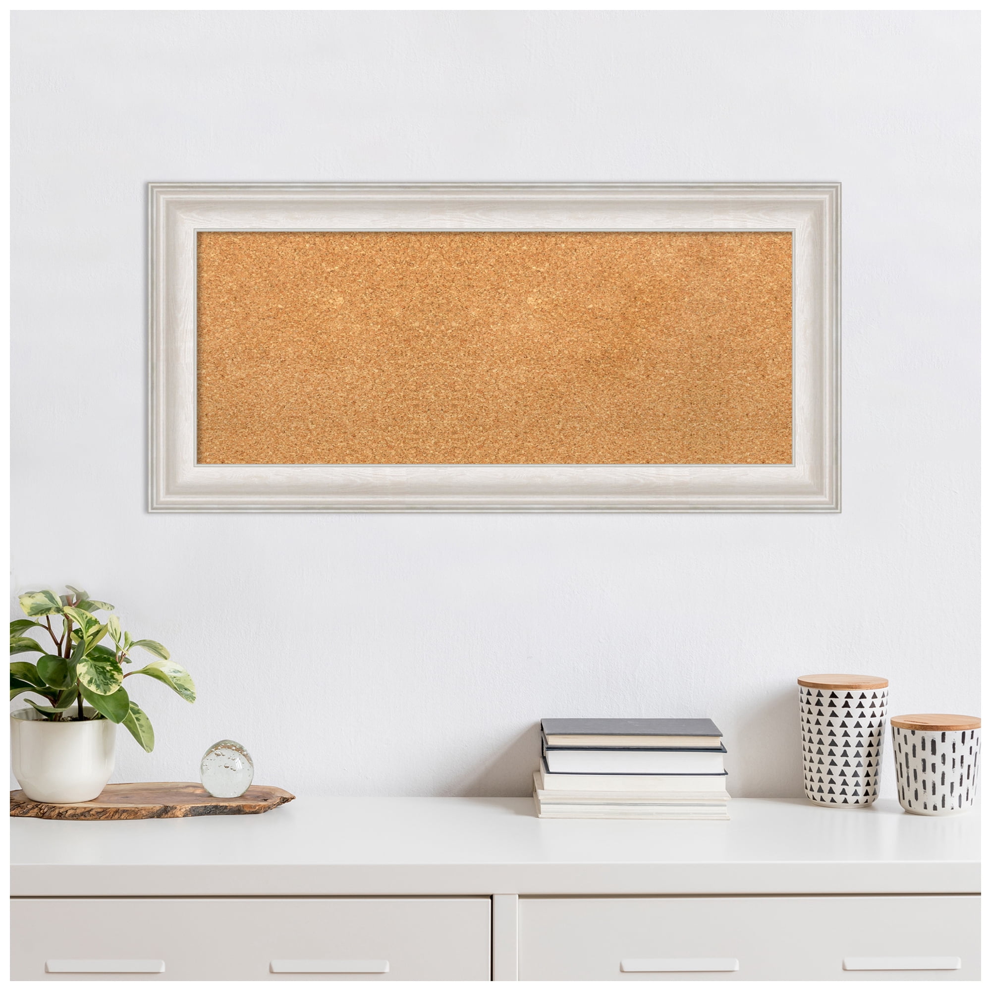 Amanti Art Natural Cork Board Framed Trio White Wash Silver Bulletin Board 34 in. x 16 in.