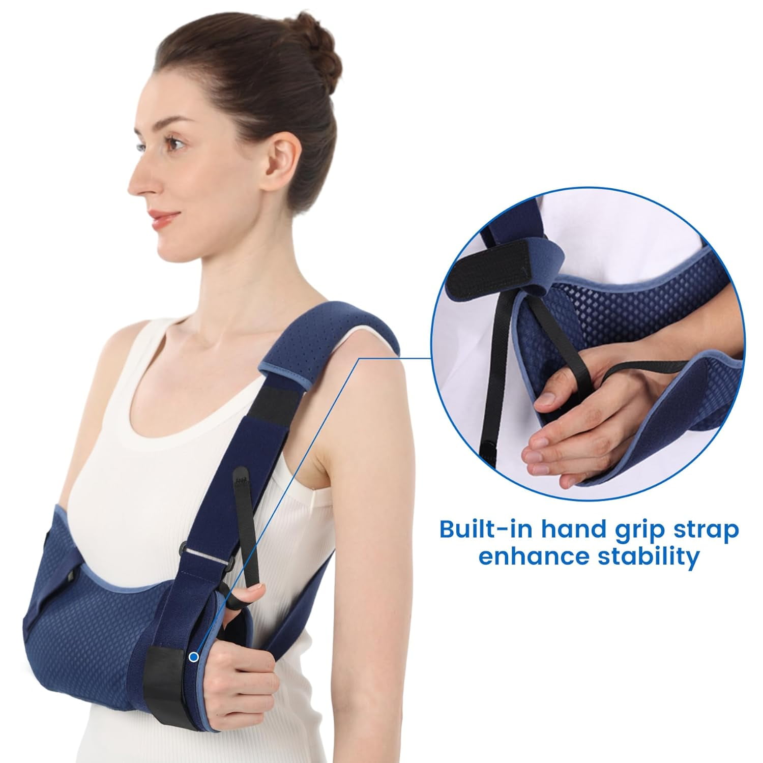 Velpeau Arm Sling with Waist Strap - Ventilated & Breathable Support Brace for Shoulder, Rotator Cuff, Elbow, Hand injury (Mesh-Blue, Left, Large)