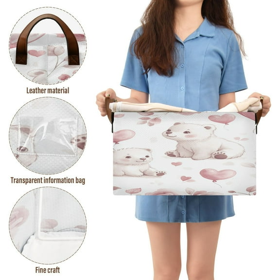 BZSMCE Collapsible Fabric Cube Storage Bins Watercolor White Bears Design Pattern Storage Box