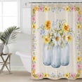 thumbnail image 4 of Shower Curtain Bathroom Set Watercolor Daisy Flower Leaves Waterproof Fabric Shower Curtains with Grommets&Hooks Floral Bottle on Burlap Privacy Bath Curtain for Bathtub 72x84in, 4 of 7