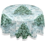 SKYSONIC 60" Christmas Tree Gift Round Tablecloth Watercolor Star Table Cloth Cover Mat Washable Polyester Dining Decorative for Holiday Home Picnic Party Wedding