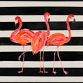 thumbnail image 2 of DeRice, Julie 12x12 Gold Ornate Wood Framed with Double Matting Museum Art Print Titled - Fondly Flamingo Trio Square on Stripe, 2 of 4