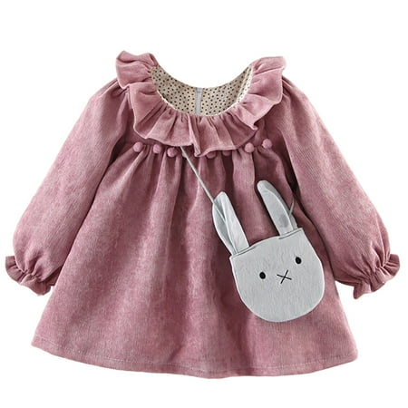 

QWERTYU Newborn Infant Baby Long Sleeve Fall Winter Dresses Dress with Bag Sundress for Girls 0-24M 80/8