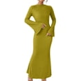 thumbnail image 3 of Women'S Long Sleeve Maxi Dress Ribbed Knit Boat Neck Bodycon Casual Dresses Going Out Outfits Green L, 3 of 9