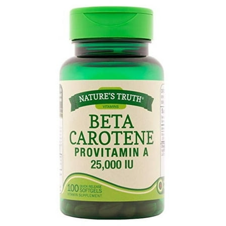 Nature's Truth Beta-Carotene 25,000 IU Pro- Vitamin A Softgels, 100 ea (Pack of 2)
