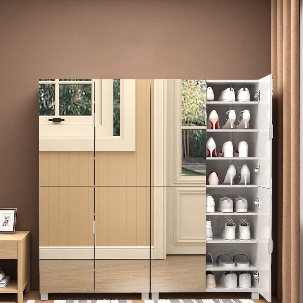 MIDOQIN 8-Tier Shoe Storage Cabinet with Mirror Door, Wood Freestanding 32 Pairs Shoe Rack Organizer for Entryway