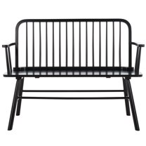 Safavieh Lucilia Spindle Solid Rubber Wood Classic Indoor Arm Bench with Black Seat, Natural/White