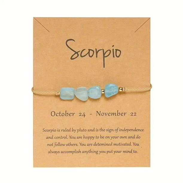 Fiudx Pulsera de Piedra de La Suerte, Temática de Constelaciones Vintage, Piedra Natural, Tarjeta Del Signo Del Zodíaco, Regalo Familiar, Buena Fortuna, Diseño Ajustable