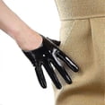 thumbnail image 1 of Black Super Long Leather Gloves for Women Faux Patent PU Sexy Opera Glossy Pair Finger Gloves Cosplay Matching, 1 of 5